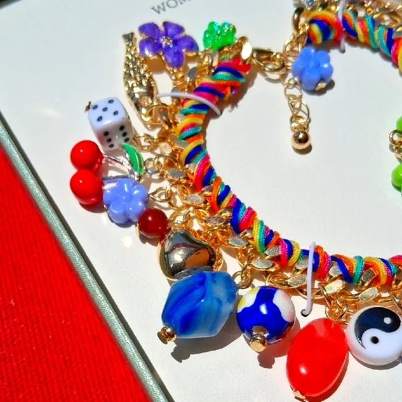 Multicolor Ceramic & Cubic Zirconia Charm Bracelet. NIB. Absolutely Gorgeous!!💜 - Picture 3 of 13